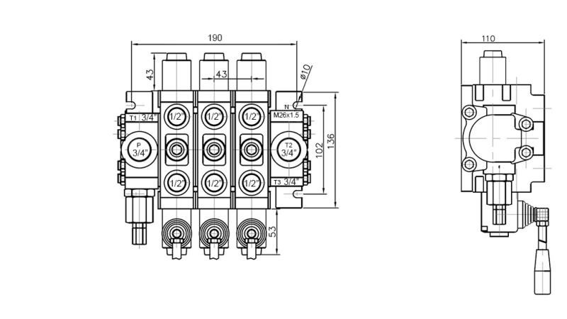 HYDRAULIKVENTIL 3xPC70