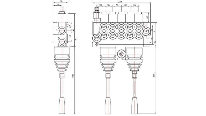 HYDRAULIC VALVE 5xP40 + 2x JOYSTICK