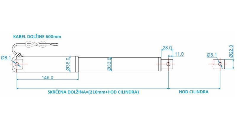 CILINDRO ELETTRICO 12V 100kg-9mm/sec CORSA 300mm