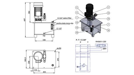 MINI HYDRAULIKAGGREGAT 380V AC (4 kW) - 8 cc - 12 lit/min - TANK 25 lit