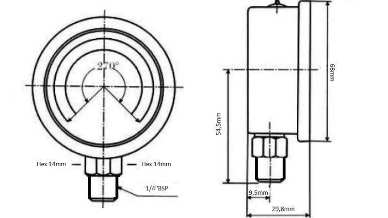 MANOMETER DN63 VERTICAL 0 - 20 BAR - 1/4