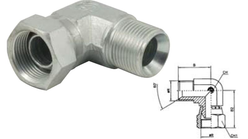 HYDRAULIK KNIE 90°BSP KURZ DREHENDE MUTTER-MÄNNLICH 3/8