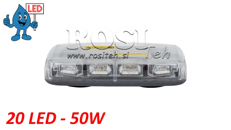 LED MÁGNESES STROBOSZKÓPOS FORGÓ FÉNY 20 LED 50W 12V-24V
