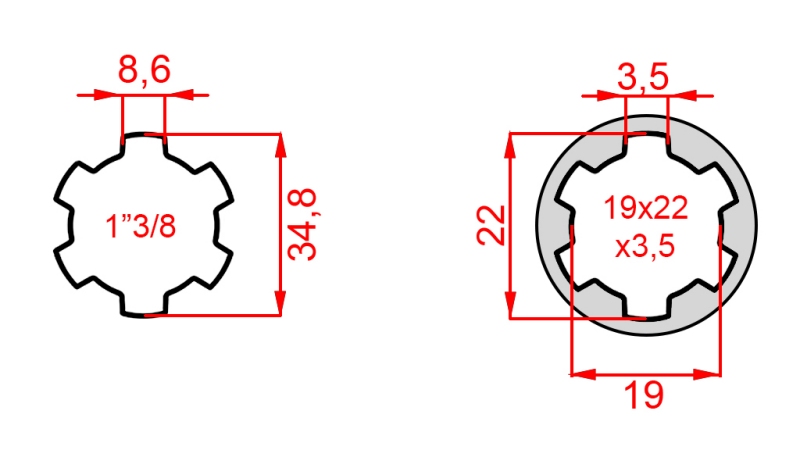 ZAPFWELLEN ANSATZ 13/8 19x22x3,5 10 ZÄHNE
