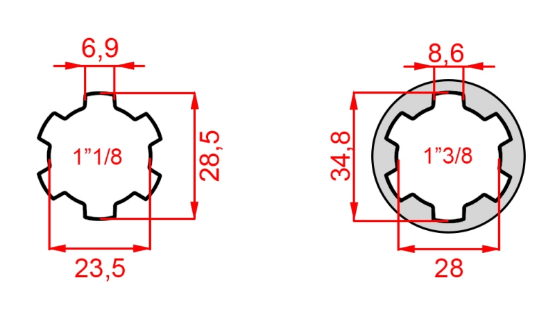 ADAPTOR CARDANIC CU ȘTIFT DE LA 1-3/8 LA 1-1/8 (150 mm)