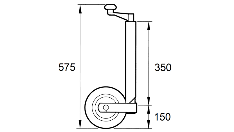 THREADED SUPPORT LEG WITH WHEEL FOR TRAILERS 220MM - 150KG