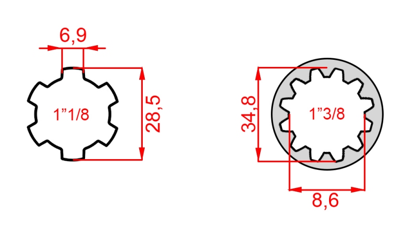 ZAPFWELLEN ANSATZ von 1”3/8 aufs 1”1/8