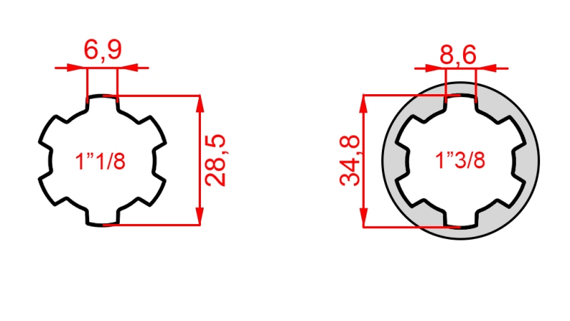 ZAPFWELLEN ANSATZ von 1”1/8 aufs 1”3/8