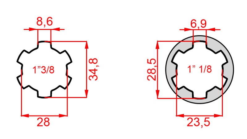 ADAPTADOR CARDÁN DE 1-1/8 A 1-3/8 (140 mm)