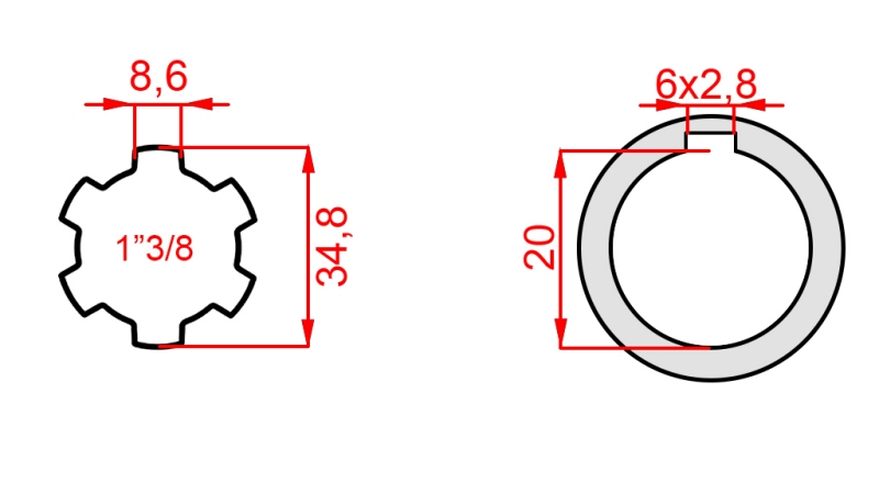 ZAPFWELLEN ANSATZ 1”3/8 - LOCH fi 20mm