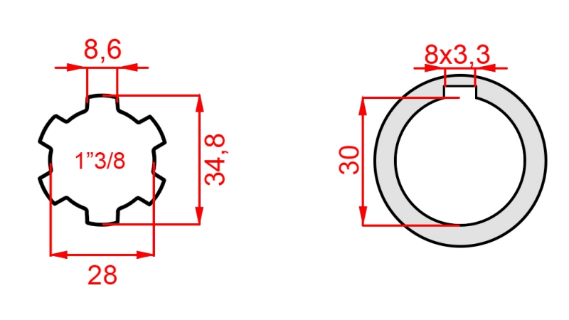 KARDANADAPTER 1-3/8 - HUL fi 30 mm (145 mm)
