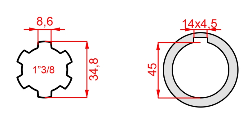 ZAPFWELLEN ANSATZ 1”3/8 - LOCH fi45mm