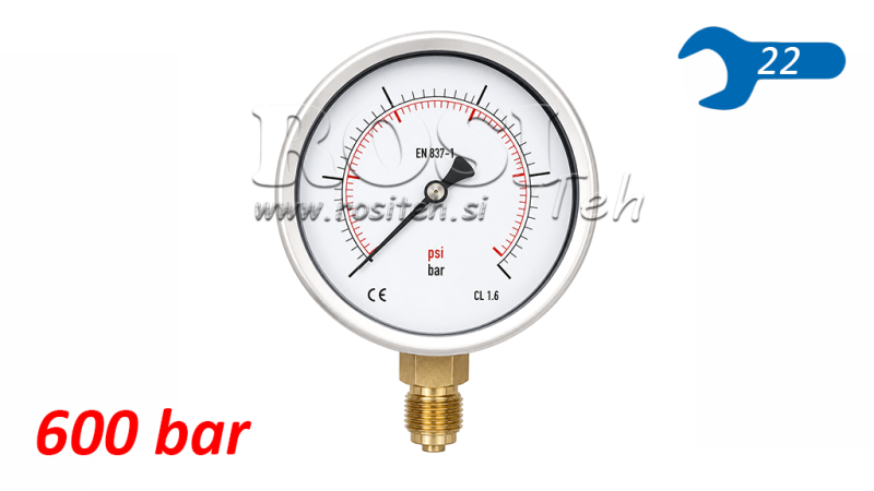 MANOMETER DN100 VERTICAL 0 - 600 BAR - 1/2