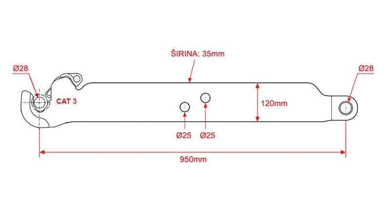 RAMENA PRE TROJBODOVÝ ZÁVES CAT.3 - 120x35 mm - 950 mm (140 HP)