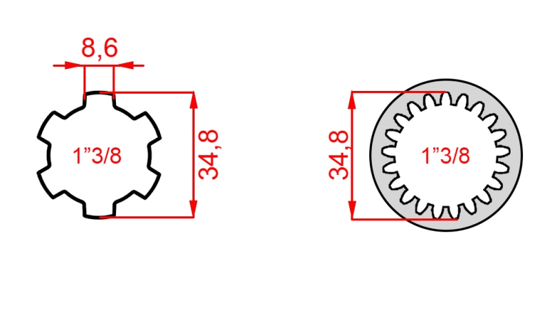 КАРДАНЕН АДАПТЕР ОТ 1-3/8 (21 ШЛИЦА) КЪМ 1-3/8 (150 mm)