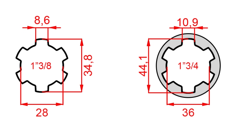 KARDĀNA ADAPTERIS NO 1-3/4 UZ 1-3/8 (165 mm)