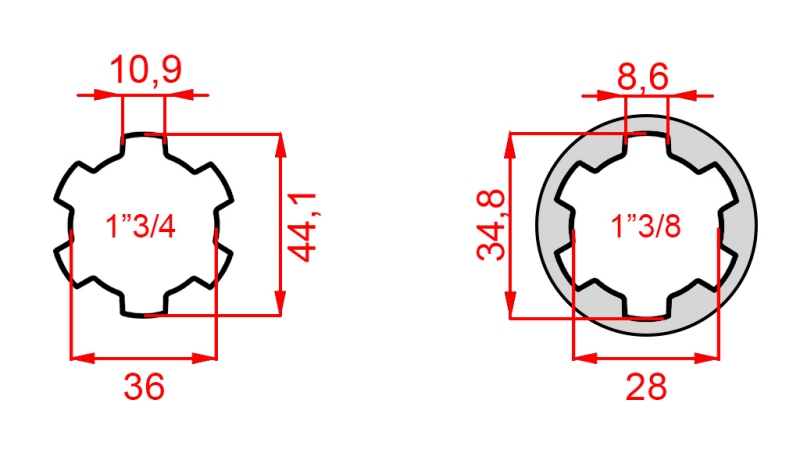 ZAPFWELLENADAPTER VON 1-3/8 AUF 1-3/4 (150 mm)