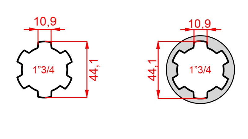 ZAPFWELLENADAPTER VON 1-3/4 AUF 1-3/4 (165 mm)