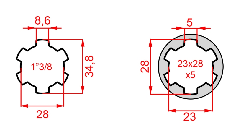 ADAPTER KARDANA Z 23x28x6 (6 WPUSTÓW) NA 1-3/8 (140 mm)