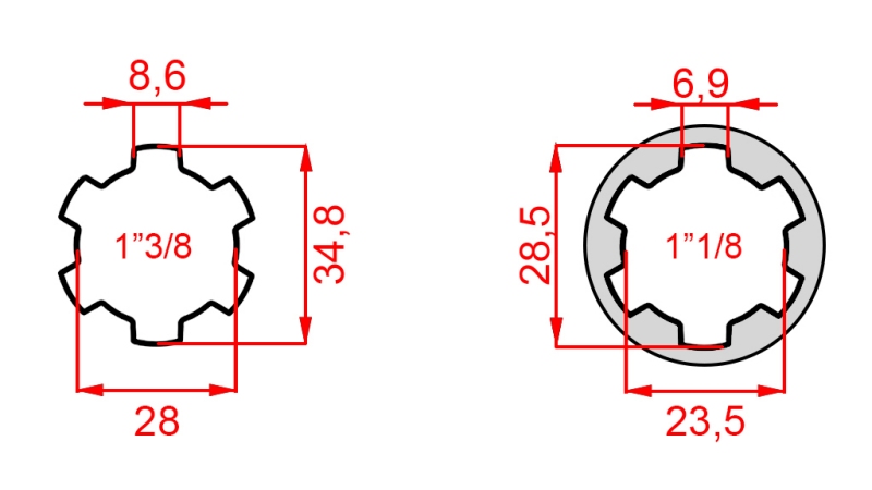 ADAPTOR CARDANIC ADAPTOR DE LA 1-1/8 LA 1-3/8 (76 mm)