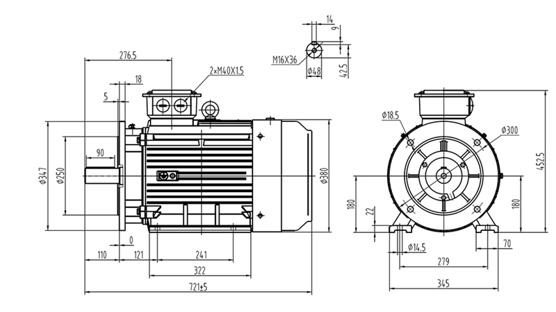 18.5KW-ELEKTRISK MOTOR Y3 180M-4_1470RPM 3FASER FØTTER+FLANGE-B3B5