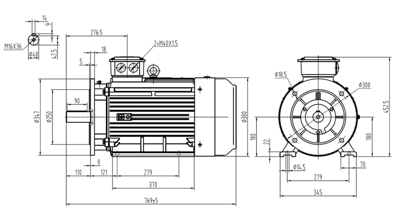 22kW-ELEKTROMOTOR Y3 180L-4_1470rpm 3Faz nohy + príruba-B3B5