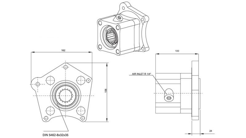 DIMENSIONEN AUSGANG FÜR HYDRAULIKPUMPE - MERCEDES 352-1