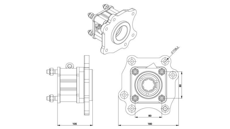 Abmessungen AUSGANG FÜR HYDRAULIKPUMPE - MERCEDES ATEGO-1 - 6 LÖCHER