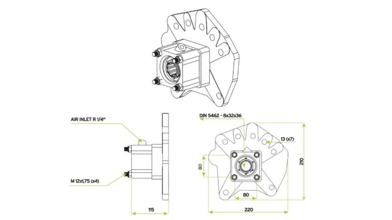 DIMENSIONEN AUSGANG FÜR HYDRAULIKPUMPE - MERCEDES G100