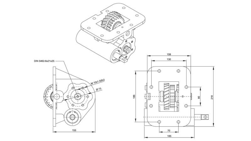 DIMENZIÓK A HIDRAULIKUS SZIVATTYÚHOZ - ISUZU MOZ 06 MECHANIKUS