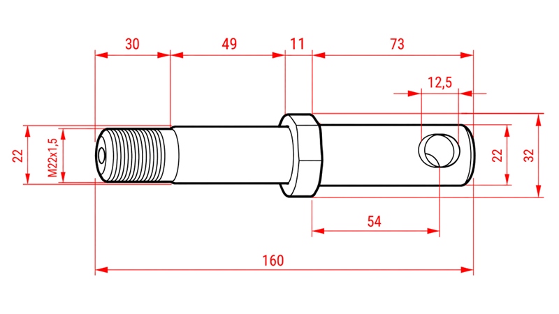 PERNO PER ATTACCO ATTREZZI Φ22MM M22X1.5
