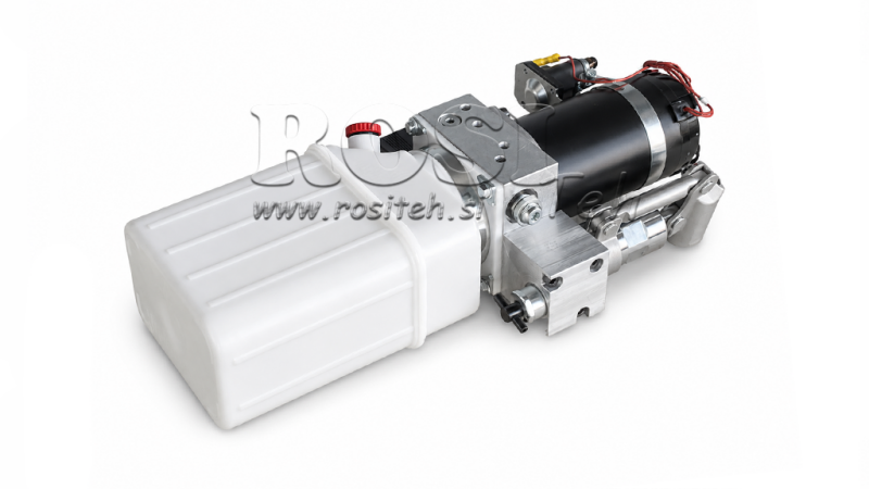 MINI HYDRAULIKENHED 24V DC - 0.8KW = 0.5CC - 1.5 LITER - ENKELTVIRKENDE ENHED (PVC) MED MANUEL PUMPE