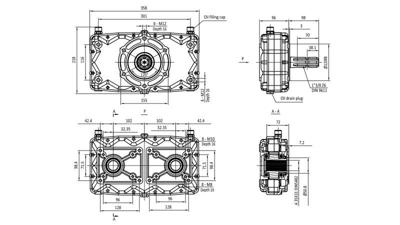 DOUBLE GEARBOX GR.2/3 -1:2,5 MALE