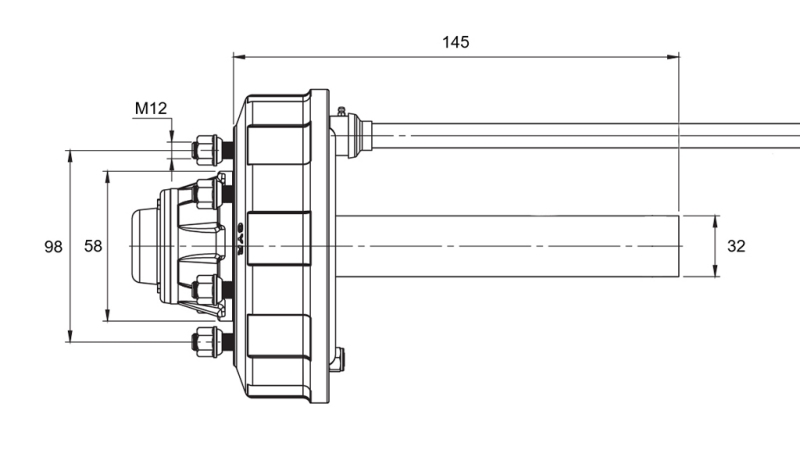 PUOLIAKSELI JARRUILLA - 450 kg (4 RUUVIA) - 145 mm