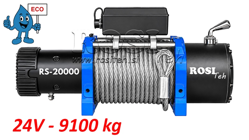 24 V ELEKTRISCHE SEILWINDE RS-20000 - 9100 KG - STAHLSEIL - ECO