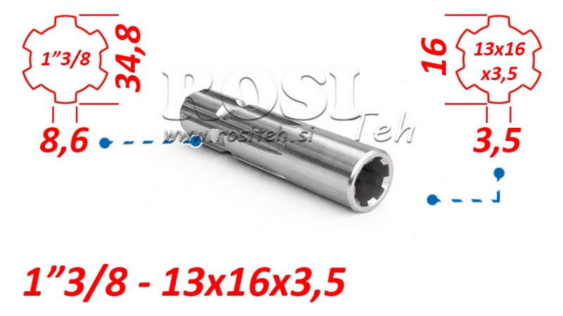 KARDANSKI NASTAVEK iz 13x16x3,5 (6 zob) na 1-3/8 (120 mm)