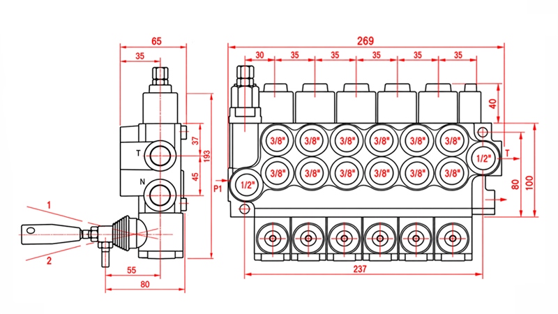 HYDRAULISCHES HANDVENTIL – 6-SEKTIONEN-STEUERVENTIL 6xR40 ECO