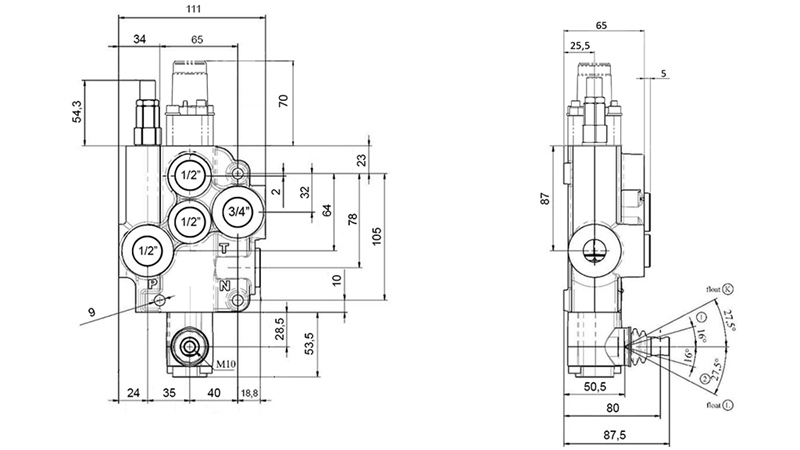 MANUELL HYDRAULISCHES VENTIL MONOBLOCK 1xZ80 + SCHWIMMSTELLUNG