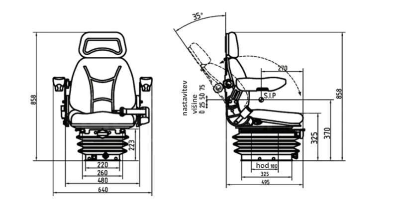 UNIVERSAL SEAT FOR TRACTORS AND MACHINES WITH ARMREST COMFORT