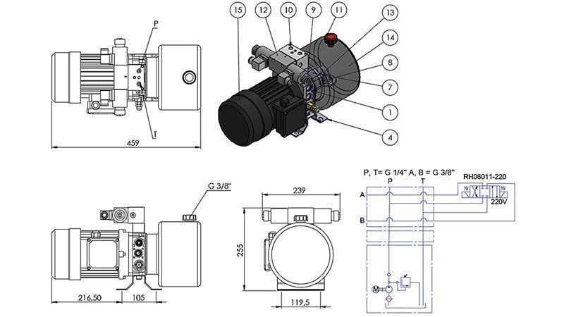 AGGREGATO IDRAULICO MINI 380V AC (0.75 kW) - 3.7 cc - 5.2 lit/min - serbatoio 4 lit