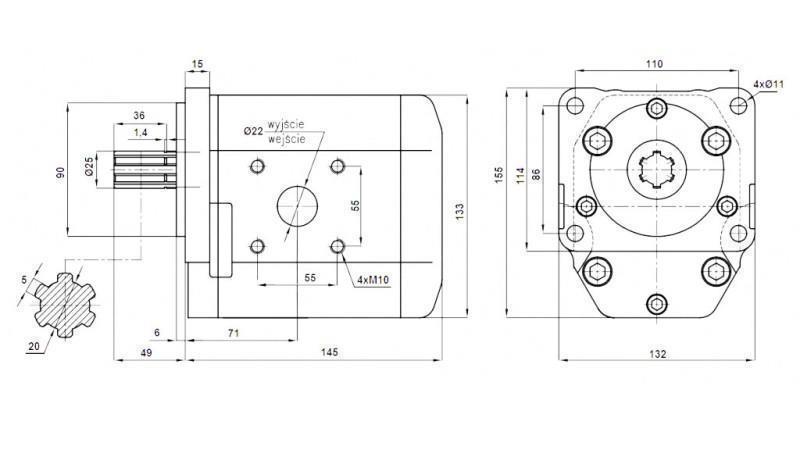 HYDRAULIKPUMPE NSZ 50 - 6 ZAHN 50 CC RECHTS