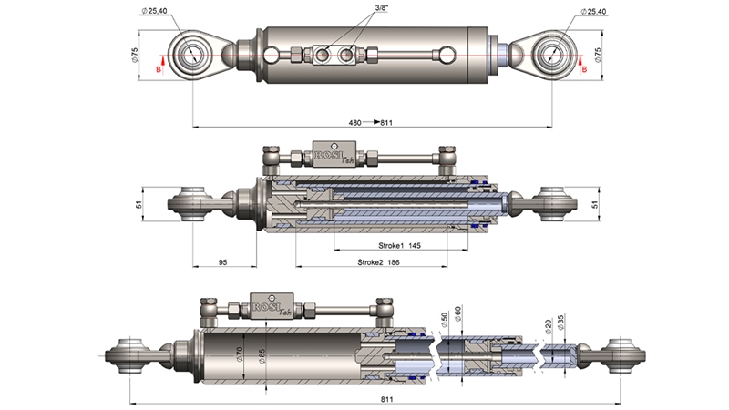 TELESKOPISCHER HYDRAULISCHER STANDARD-OBERLENKER - CAT. 2 (45-95 HP) - 480-811 mm (25,4/25,4 mm)