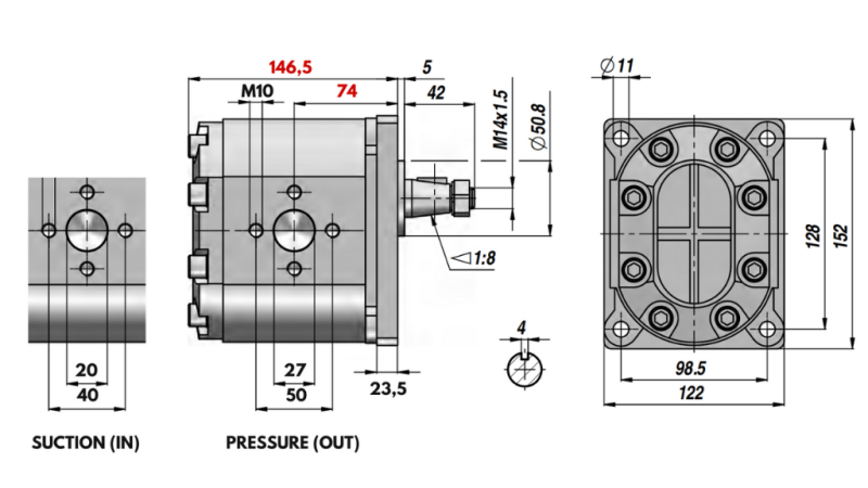 SIŁOWNIK HYDRAULICZNY GR.3 46 CC PRAWA - FLANŻE