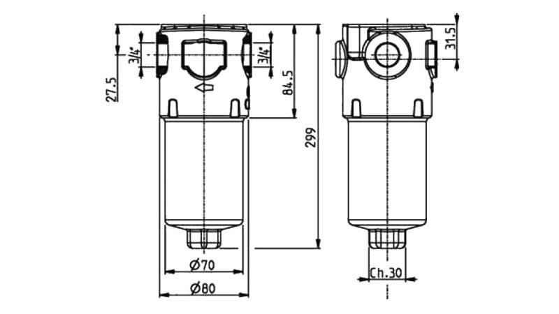 HYDRAULIKDRUCKFILTER IKRON 3/4 - 10u - 110LIT - 310bar
