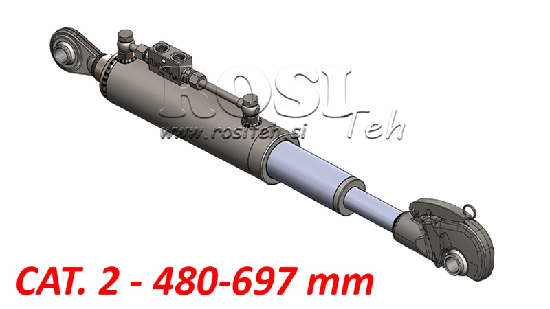 TELESCOPIC HYDRAULIC TOP LINK WITH HOOK - CAT. 2 (45-95 HP) - 480-697 mm (25,4 mm)
