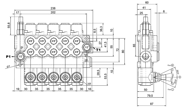 MANUAL HYDRAULIC VALVE MONOBLOCK 5xZ50