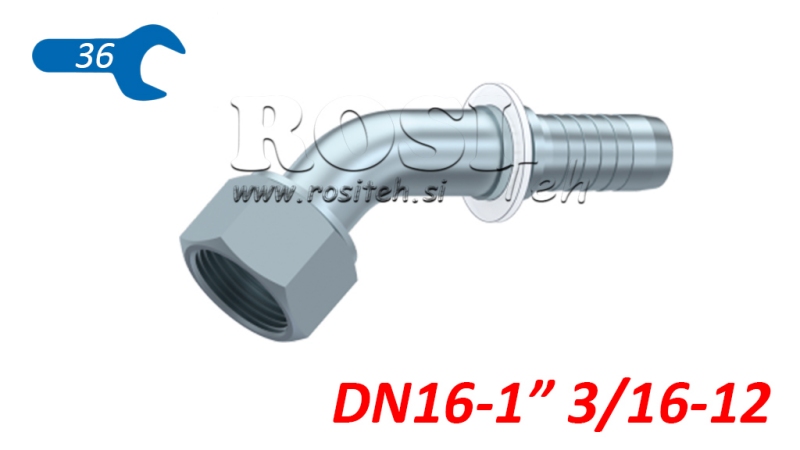 HYDRAULIC FITTING DKORFS FEMALE ELBOW 45° DN16-1 3/16-12