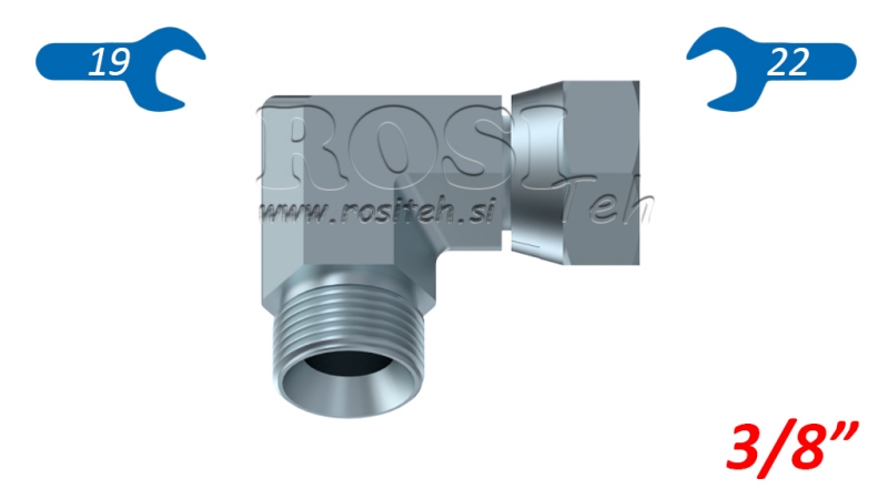 HYDRAULIK KNIE 90°BSP KURZ DREHENDE MUTTER-MÄNNLICH 3/8