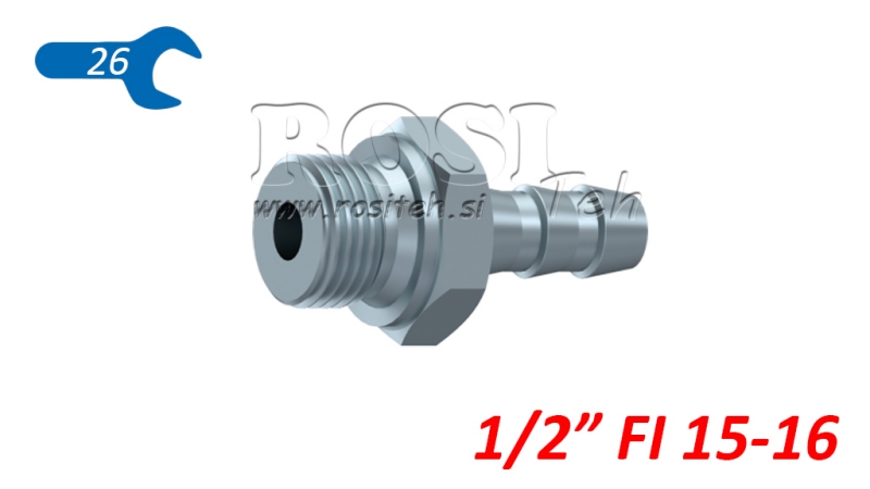 HYDRAULICKÁ PRÍPOJKA SAMEC 1/2 PRE GUMENÚ HADICU Ø15–16