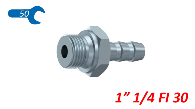 CONNECTEUR MALE HYDRAULIQUE 1 1/4 POUR TUYAU EN CAOUTCHOUC DIAMÈTRE 30